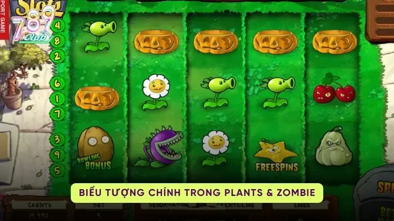 Các biểu tượng và hình ảnh tại Plants Zombie Slots 789Club